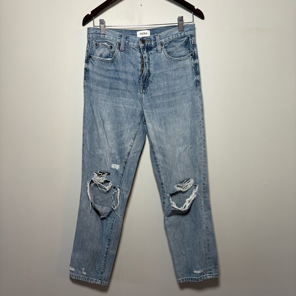 pistola Denim - Pistola Jeans Sz 27 Distressed Light Wash Denim High Rise Straight Leg Raw Hem